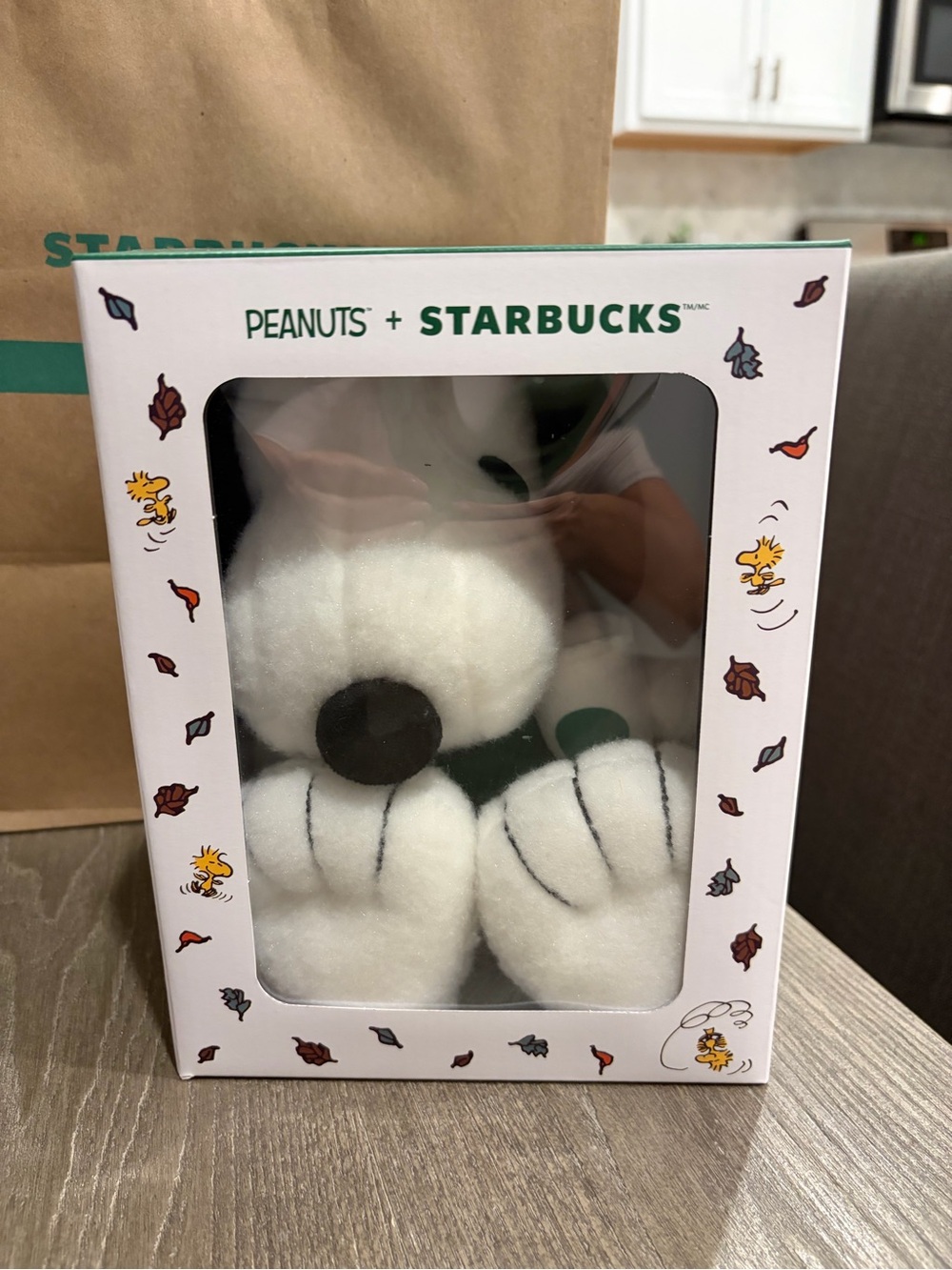 Starbucks Peanuts White Snoopy Plush with Green Accent